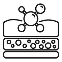 Black and white line icon of a chemical reaction taking place in a lab setting vector