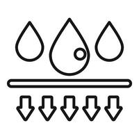 Black line icon representing water droplets and filtration arrows vector