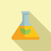 Flat design icon of a lab flask with green leaves, symbolizing ecofriendly scientific research vector