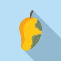 Flat design icon of a mango with a rotten area on a blue background, casting a shadow vector