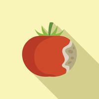 Flat design illustration of a ripe red tomato with a bite taken out, on a beige background vector