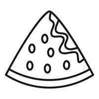 Black and white line drawing of a classic cartoon pizza slice with toppings vector