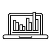 Laptop displaying bar graph line art vector