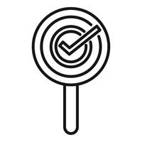 Black and white line art of a target symbol with a centered check mark, representing achievement and goal completion vector