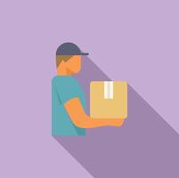 Flat illustration of a courier holding a cardboard box for delivery service vector