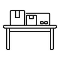 Minimalist office desk with packages line icon vector