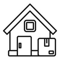 Simple line art icon of a house with package vector