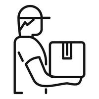 Simplified black and white line icon of a person delivering a package vector