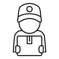 Simplified black and white line art icon of a delivery man with a cap vector