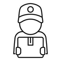 Simplified black and white line art icon of a delivery man with a cap vector