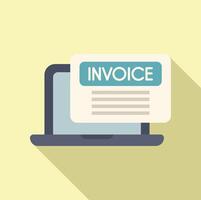 Flat design icon of a laptop displaying an invoice, casting a long shadow vector