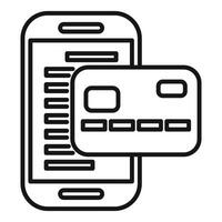 Black and white line art of a smartphone with messaging interface and a credit card symbol vector