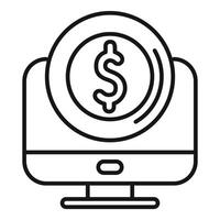 Line art illustration of a computer monitor with a dollar sign, representing online income vector