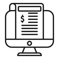 Black line icon of a computer monitor displaying a financial report, isolated on white vector