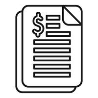 Black outline of a document with a dollar sign, symbolizing an invoice vector