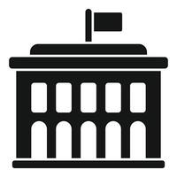 negro y blanco icono de un clásico gobierno edificio con un bandera en parte superior vector