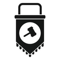 Black and white icon symbolizing legal security with a gavel and shield vector