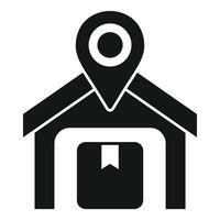 Black and white illustration of a location pin over a simple house silhouette vector