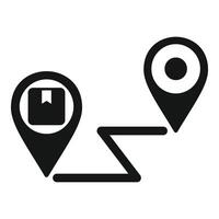 Black and white icon showing a package delivery path between two points vector