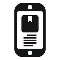 Black and white icon of a smartphone with book app vector