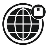 Black and white icon of a globe with a package, symbolizing international shipping vector