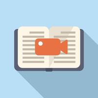 Flat design icon of a camera on an open book, illustrating online learning or tutorials vector