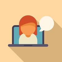 Flat design illustration of person on a laptop screen with speech bubble vector