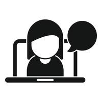 Flat design icon of a customer service representative with speech bubble on a computer screen vector