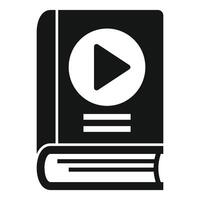 Simple black icon illustrating the concept of audio books with a play symbol on a book vector