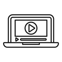 Line art icon illustrating a laptop with a play button on the screen vector