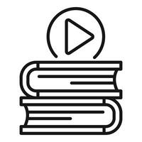 A minimalist line art icon showcasing a play button on a stack of books vector