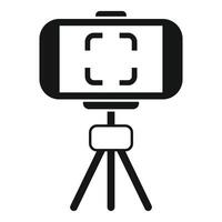 Black and white icon depicting a smartphone mounted on a tripod vector