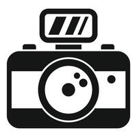 Black and white icon of a classic camera with a flash, suitable for various design uses vector