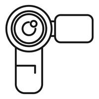 Black and white line icon of a handheld camera, simplistic outline design vector