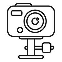 Black and white line art of a camera on tripod vector