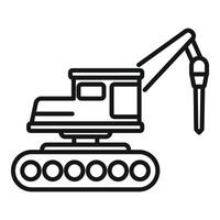 Black and white line art of an excavator, suitable for construction icons vector