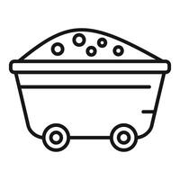 Line art illustration of a filled mining cart on wheels, isolated on white vector