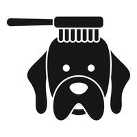 Black and white icon of a dog being groomed with a clipper vector