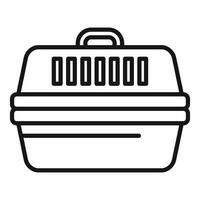 Black and white illustration of a simple pet carrier icon vector