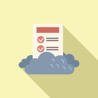 Flat design icon featuring a document with check marks emerging from a cloud vector