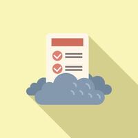 Flat design icon featuring a document with check marks emerging from a cloud vector