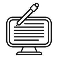 Line art icon illustrating content creation process with a pen and computer monitor vector