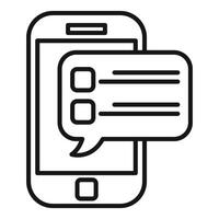 Black and white outline icon illustration of a smartphone with speech bubbles vector