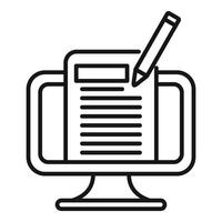 Line art icon representing online content creation, blogging, and digital editing on a computer screen with a pencil vector