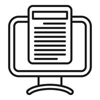 Black and white line icon of a computer monitor displaying an article, ideal for web use vector