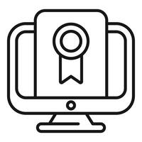 Line art illustration of a computer monitor with a certificate badge vector