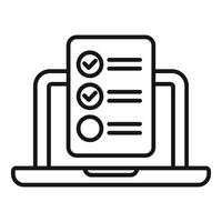 Linear icon illustrating a checklist on a laptop screen, symbolizing task management and organization online vector