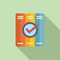 Flat design of four books with a checkmark, symbolizing organization or completion vector