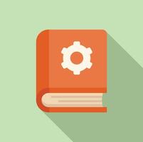 Flat design icon of a book with a gear on the cover representing technical or engineering education vector