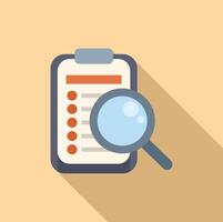 Flat design icon of a clipboard and magnifying glass symbolizing review or verification vector